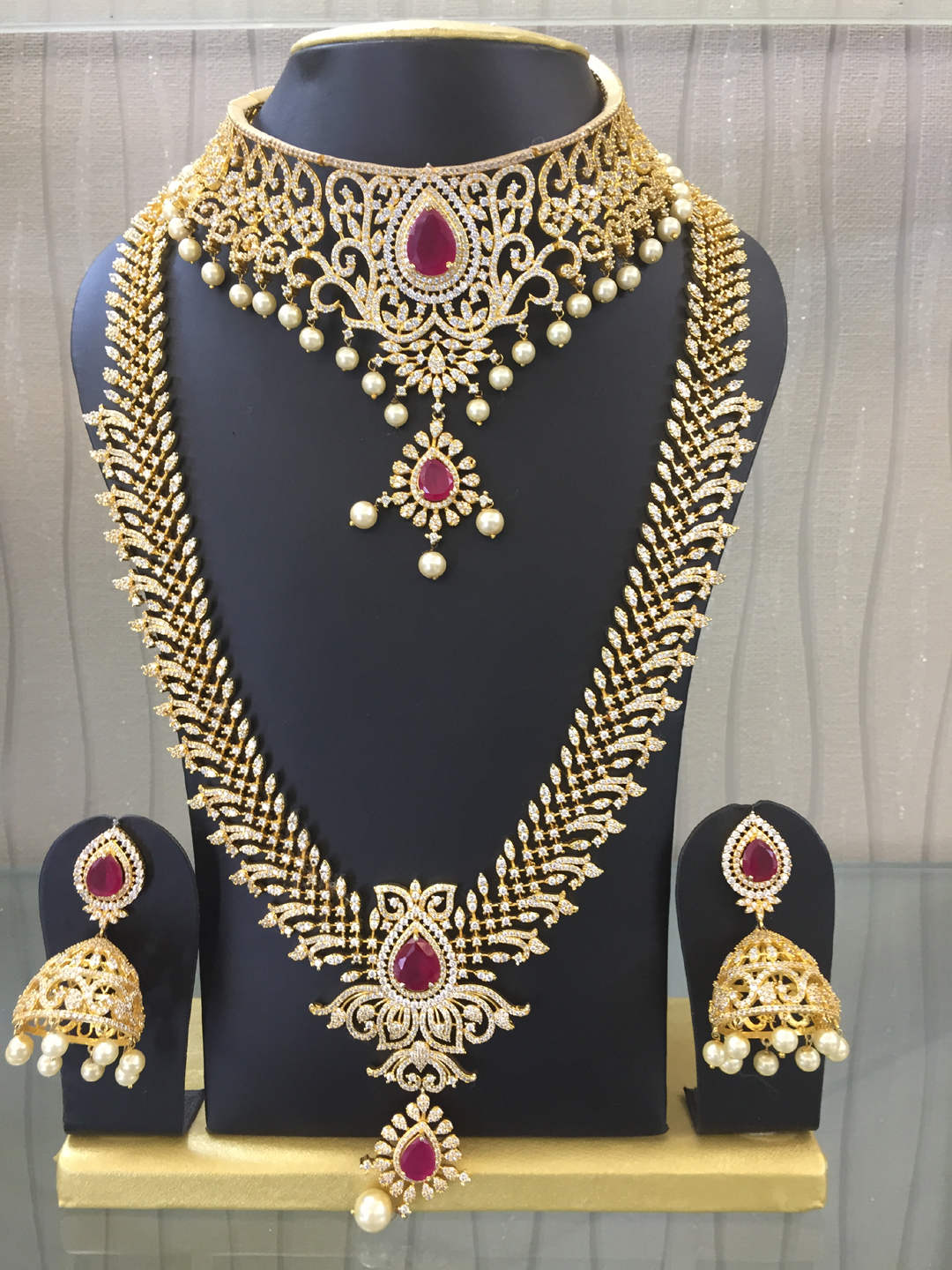 Rent Ad Gold Long Bridal Jewelry Set Rent Bridal Jewelry In Chennai